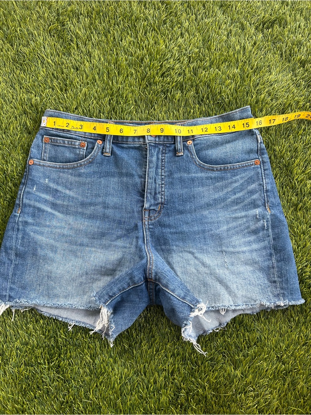 Madewell  High Rise Blue Frayed Hem Denim Shorts